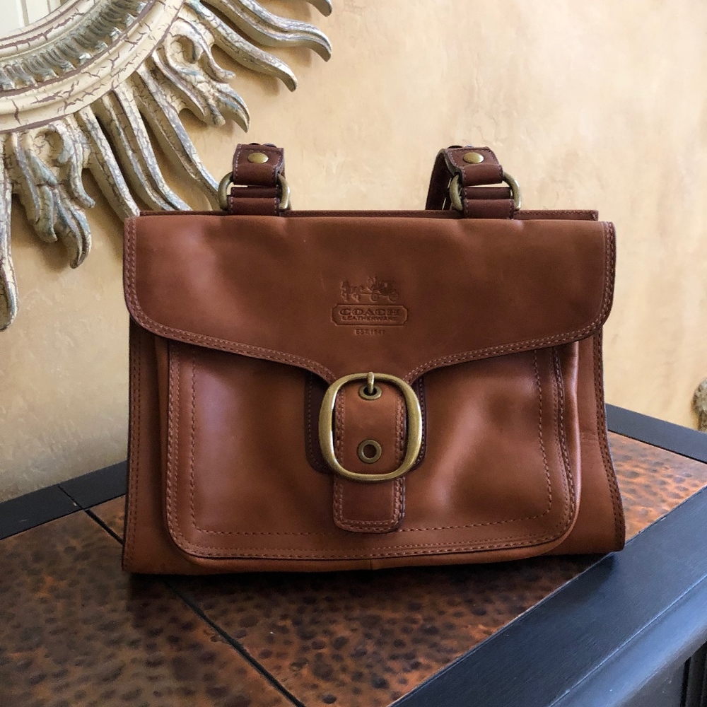 Classic Coach Buckle Flap Handbag in Saddle Brown